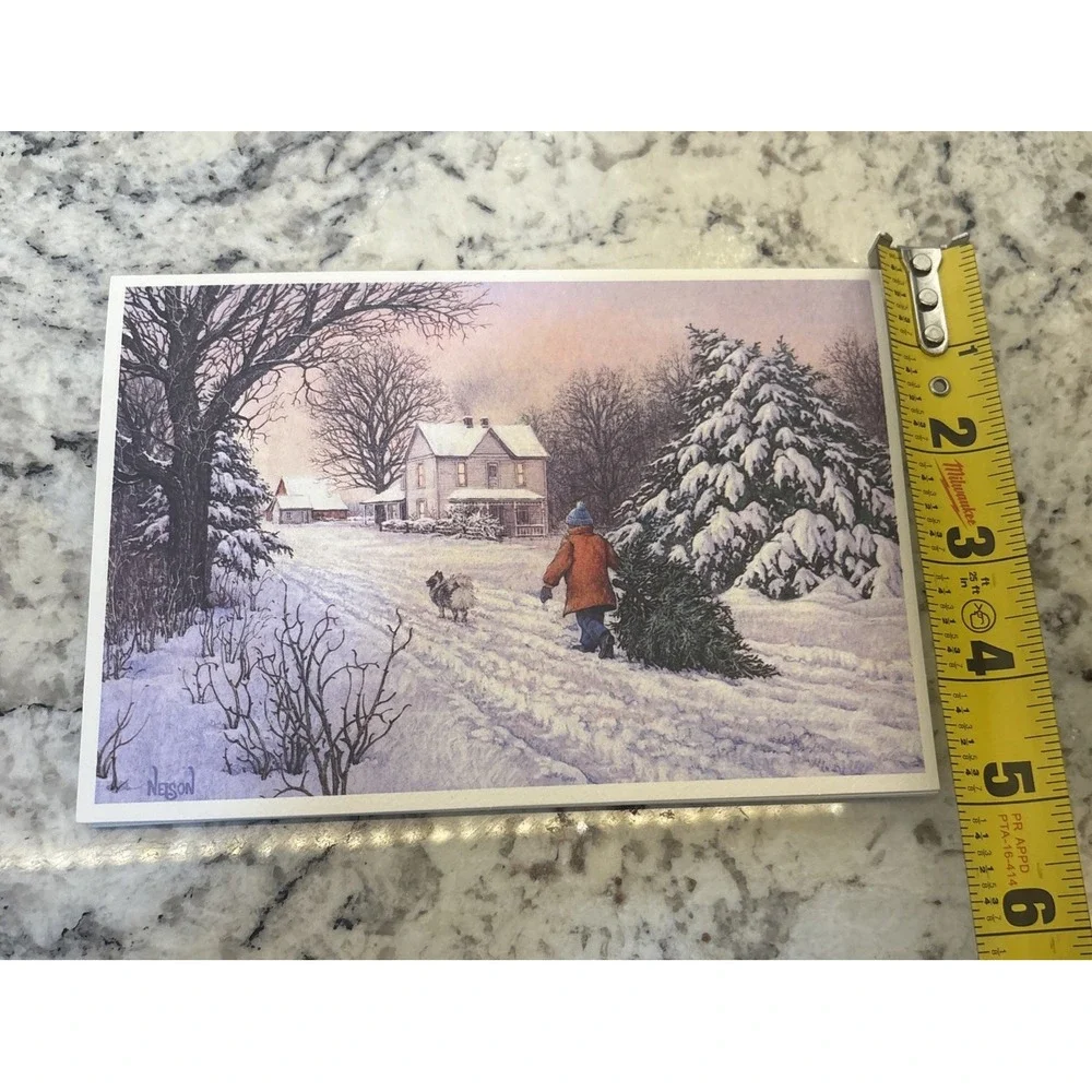 10 NOS Vintage Christmas Card Tree on a Winter Day‎ Hallmark Snow Happy Holiday